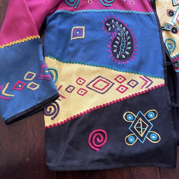 VTG Indigo Moon multicolor patchwork jacket with embroidery Sz 1X Made In India - Picture 4 of 9